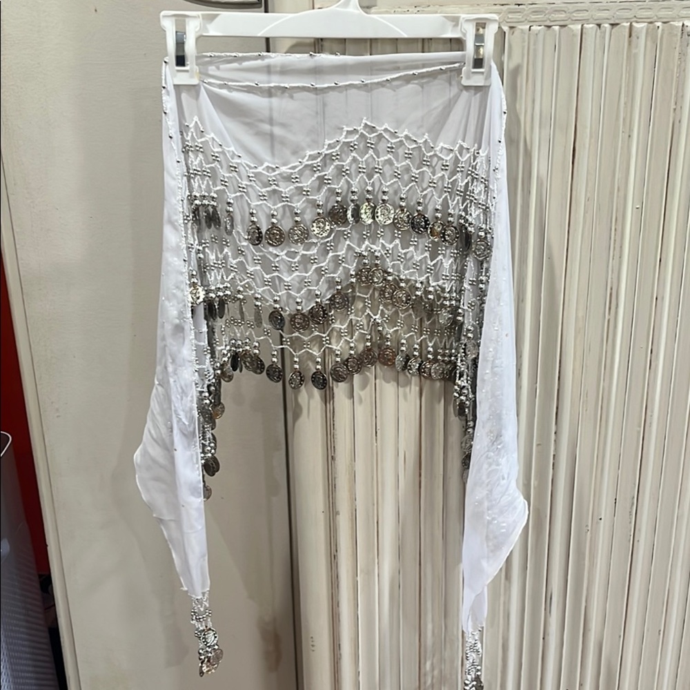 White belly dance hip scarf
